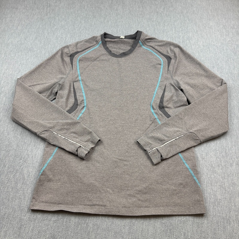 Lululemon Shirt Men Large Gray Long Sleeve Athletic Top Thumb Holes Gym Training